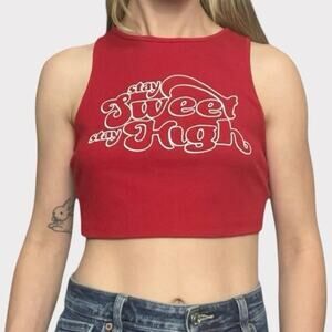 SHEIN Red Cropped Graphic Ribbed Tank Top